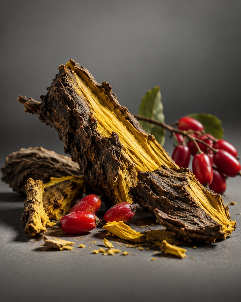 Barberry root bark and berries, a source of berberine