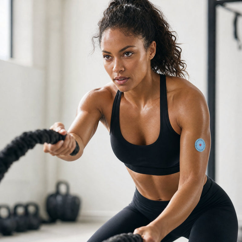 Woman training with a patch on her shoulder